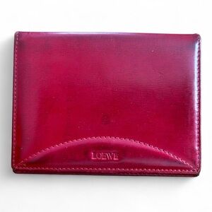 Vintage Loewe Red Leather Card Holder Wallet – Embossed Logo – 90’s Y2K
